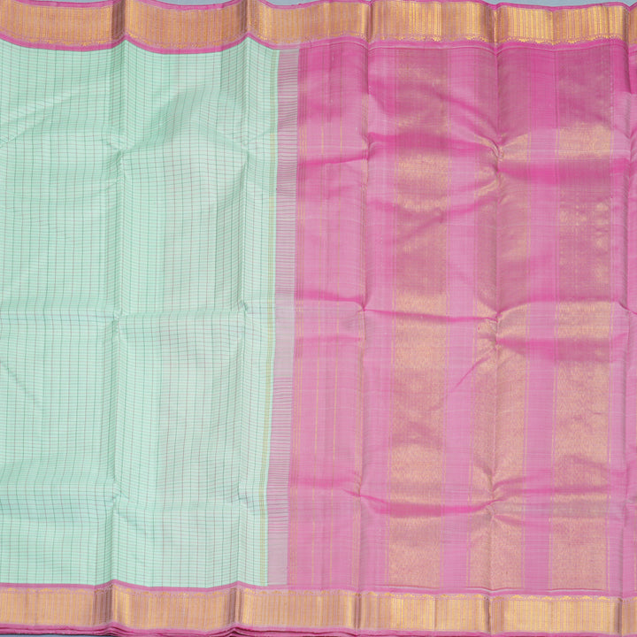 Hayagrivas Handloom Pista Green Kanjivaram Silk Saree with Rose Pink Border KBF419F2-2