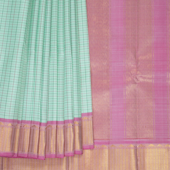 Hayagrivas Handloom Pista Green Kanjivaram Silk Saree with Rose Pink Border KBF419F2-2