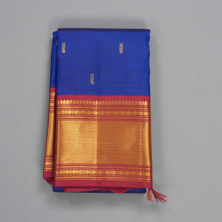 Hayagrivas Handloom MS Blue Kanjivaram Silk Saree with Maroon Border KBF419F3-1