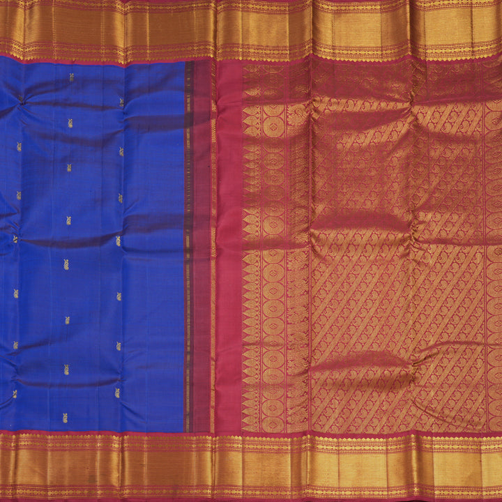 Hayagrivas Handloom MS Blue Kanjivaram Silk Saree with Maroon Border KBF419F3-1