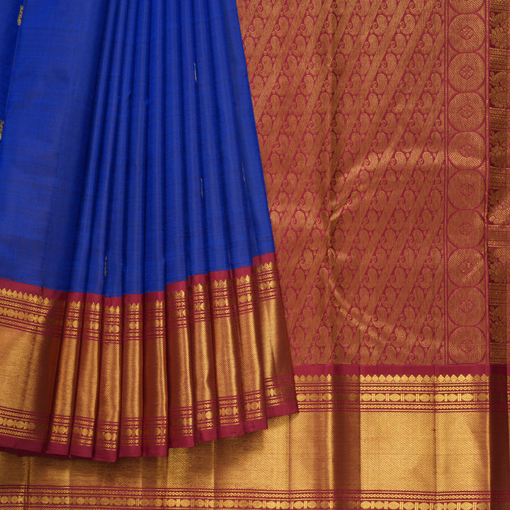 Hayagrivas Handloom MS Blue Kanjivaram Silk Saree with Maroon Border KBF419F3-1