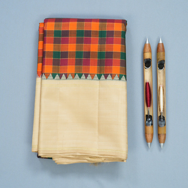 Hayagrivas Handloom Multicolour Checks Kanjivaram Silk Saree with Sandal Border KBF420F4-1