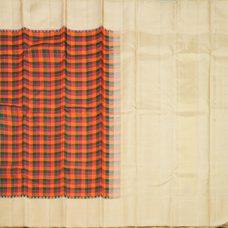 Hayagrivas Handloom Multicolour Checks Kanjivaram Silk Saree with Sandal Border KBF420F4-1