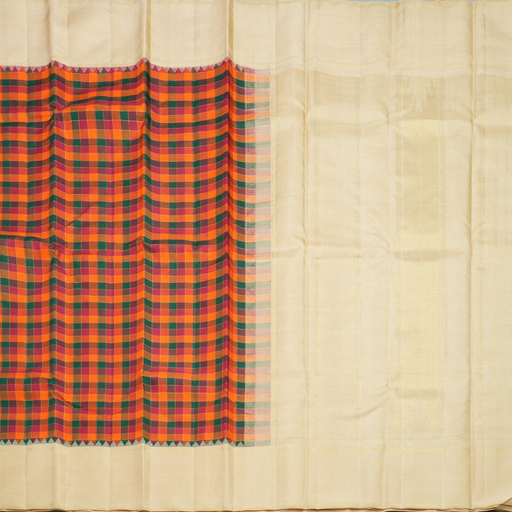 Hayagrivas Handloom Multicolour Checks Kanjivaram Silk Saree with Sandal Border KBF420F4-1