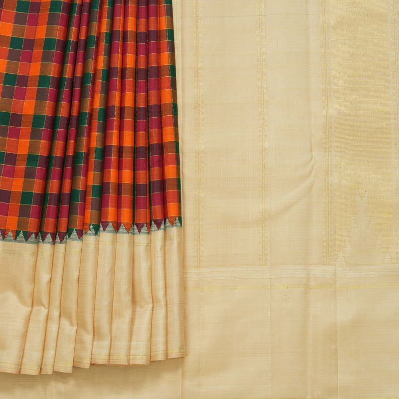 Hayagrivas Handloom Multicolour Checks Kanjivaram Silk Saree with Sandal Border KBF420F4-1