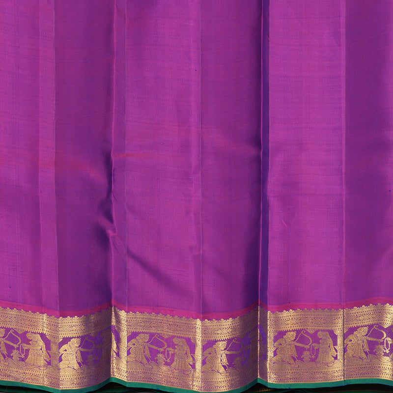 Hayagrivas Handloom Lime Green Kanjivaram Silk Saree with Purple Border KBF421F10-2