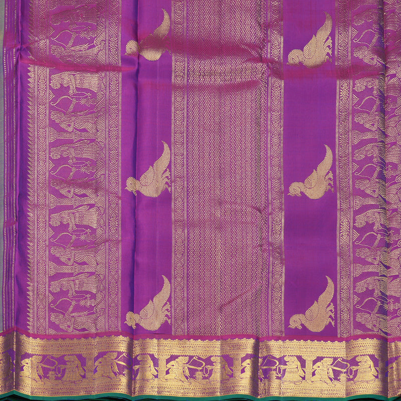 Hayagrivas Handloom Lime Green Kanjivaram Silk Saree with Purple Border KBF421F10-2