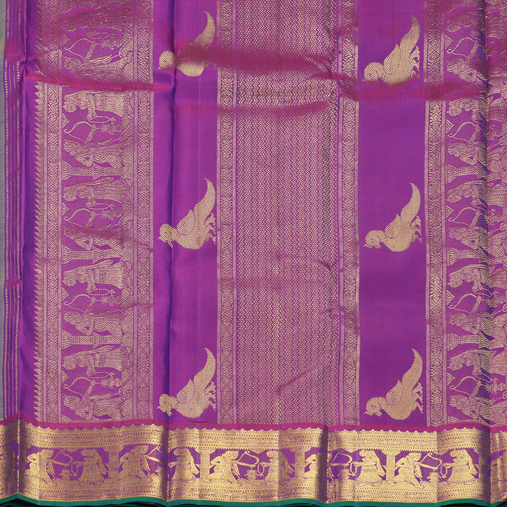 Hayagrivas Handloom Lime Green Kanjivaram Silk Saree with Purple Border KBF421F10-2
