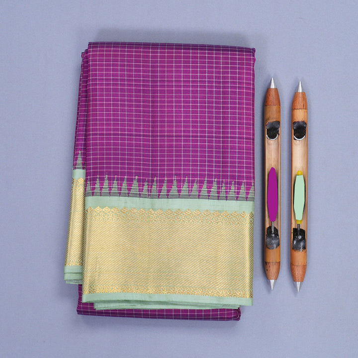 Hayagrivas Handloom Purple Kanjivaram Silk Saree with Pastel Green Border KBF248E9-1