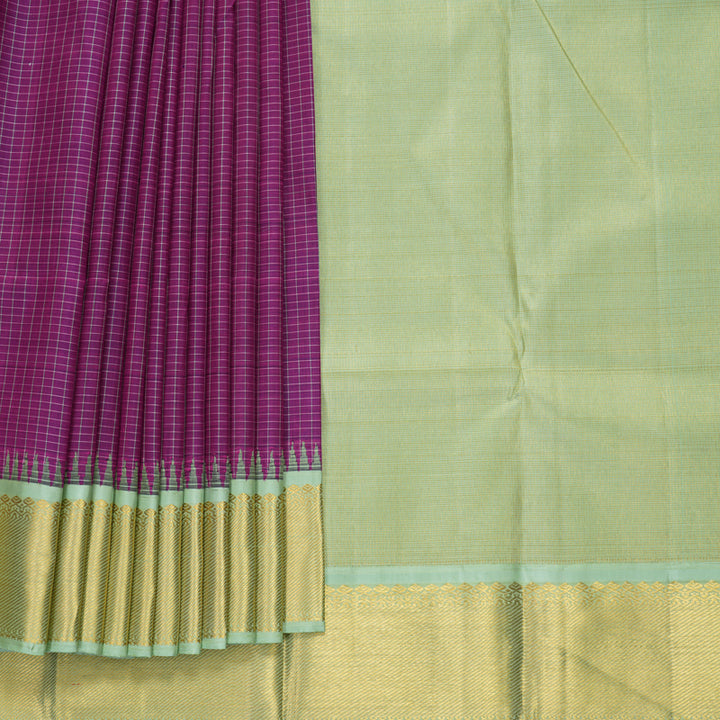 Hayagrivas Handloom Purple Kanjivaram Silk Saree with Pastel Green Border KBF248E9-1