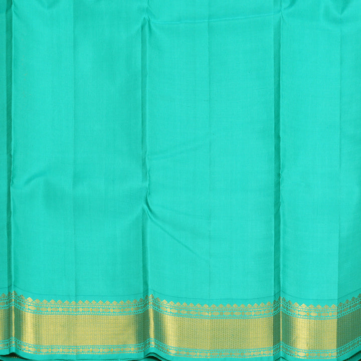 Hayagrivas Handloom Red Kanjivaram Silk Saree with Bright Teal Border KBF421F7-1