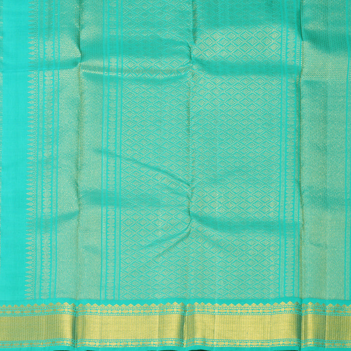 Hayagrivas Handloom Red Kanjivaram Silk Saree with Bright Teal Border KBF421F7-1