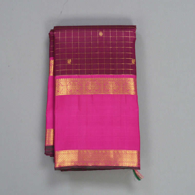 Hayagrivas Handloom Purple Kanjivaram Silk Saree with Rani Pink Border KBF422F10-1