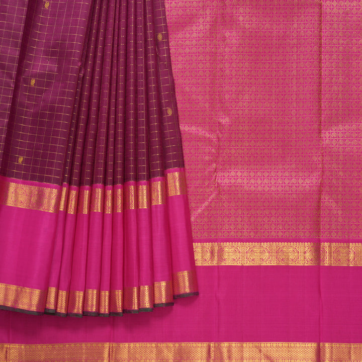Hayagrivas Handloom Purple Kanjivaram Silk Saree with Rani Pink Border KBF422F10-1