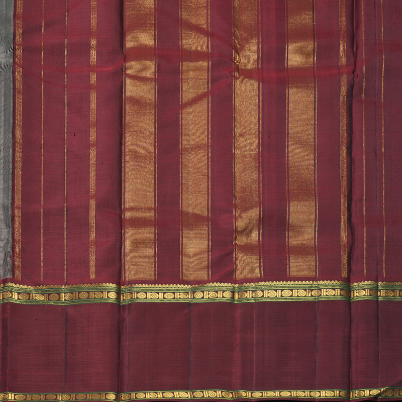 Hayagrivas Handloom Greenish-Grey Kanjivaram Silk Saree with Ganga Jamuna Border KBF422F6-1