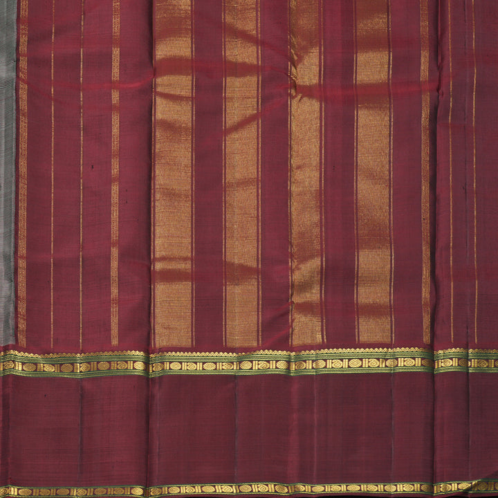 Hayagrivas Handloom Greenish-Grey Kanjivaram Silk Saree with Ganga Jamuna Border KBF422F6-1