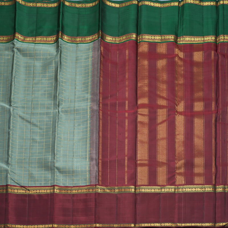Hayagrivas Handloom Greenish-Grey Kanjivaram Silk Saree with Ganga Jamuna Border KBF422F6-1