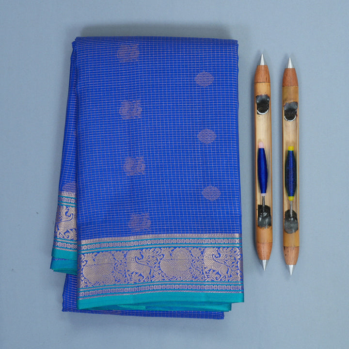 Hayagrivas Handloom MS Blue Kanjivaram Silk Saree KBF423F11-8