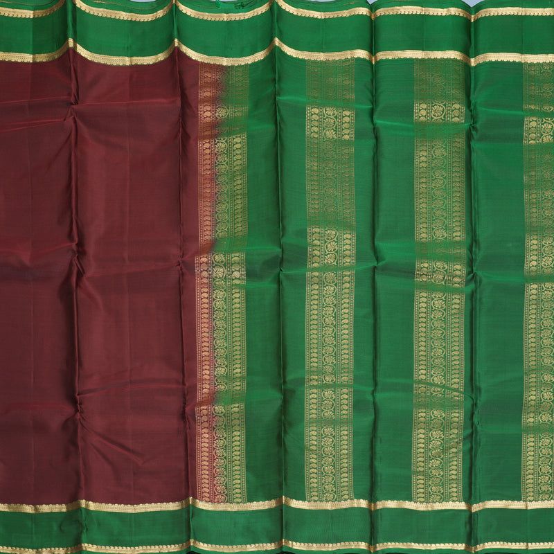 Hayagrivas Handloom Maroon Kanjivaram Silk Saree with Green Border KBF423F2-3