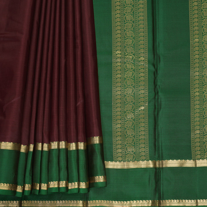 Hayagrivas Handloom Maroon Kanjivaram Silk Saree with Green Border KBF423F2-3