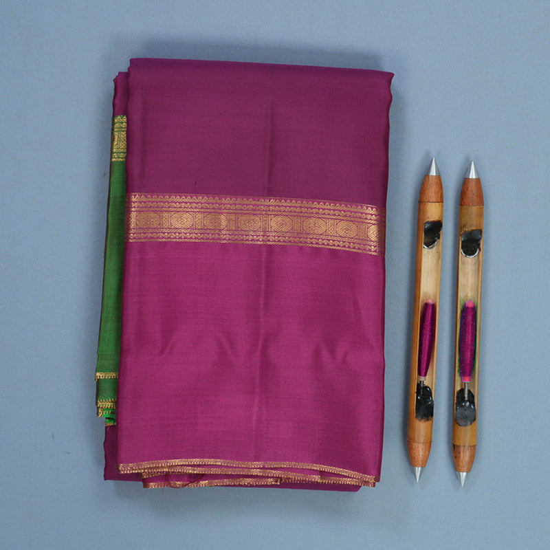 Hayagrivas Handloom Purple Kanjivaram Silk Saree with Ganga Jamuna Border KBF423F6-5