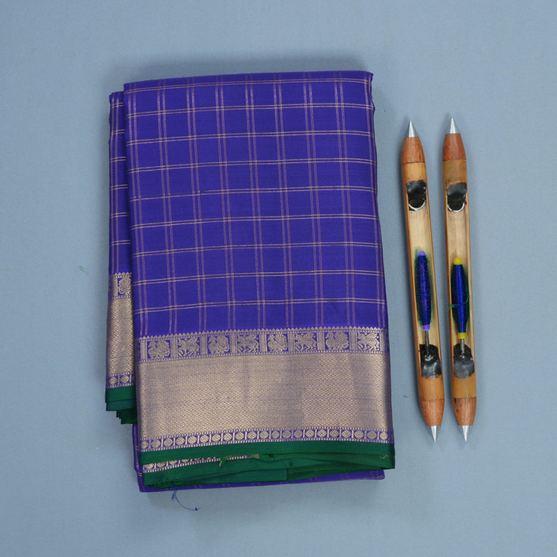 Hayagrivas Handloom Purplish-Blue Kanjivaram Silk Saree KBF423F9-5