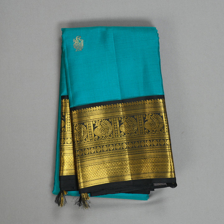 Hayagrivas Handloom Teal Green Kanjivaram Silk Saree with Black Border KBF424F1-1