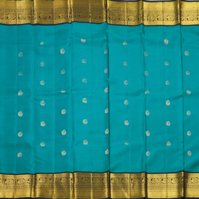 Hayagrivas Handloom Teal Green Kanjivaram Silk Saree with Black Border KBF424F1-1