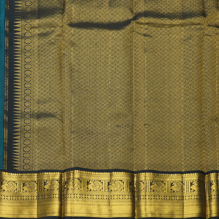 Hayagrivas Handloom Teal Green Kanjivaram Silk Saree with Black Border KBF424F1-1