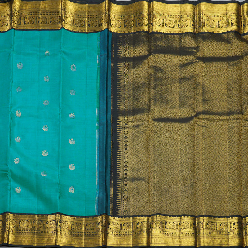 Hayagrivas Handloom Teal Green Kanjivaram Silk Saree with Black Border KBF424F1-1