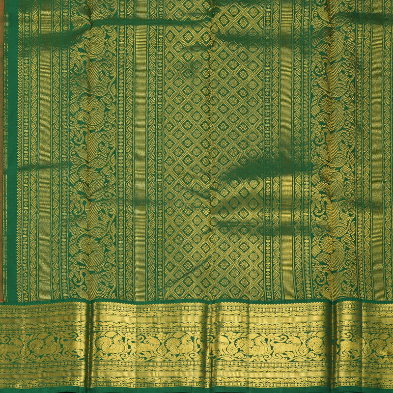 Hayagrivas Handloom Mambazham Orange Kanjivaram Silk Saree with Dark Green Border KBF424F1-2