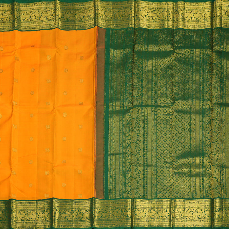 Hayagrivas Handloom Mambazham Orange Kanjivaram Silk Saree with Dark Green Border KBF424F1-2