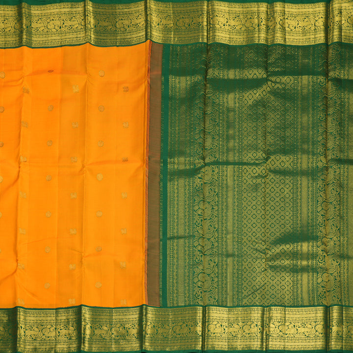 Hayagrivas Handloom Mambazham Orange Kanjivaram Silk Saree with Dark Green Border KBF424F1-2