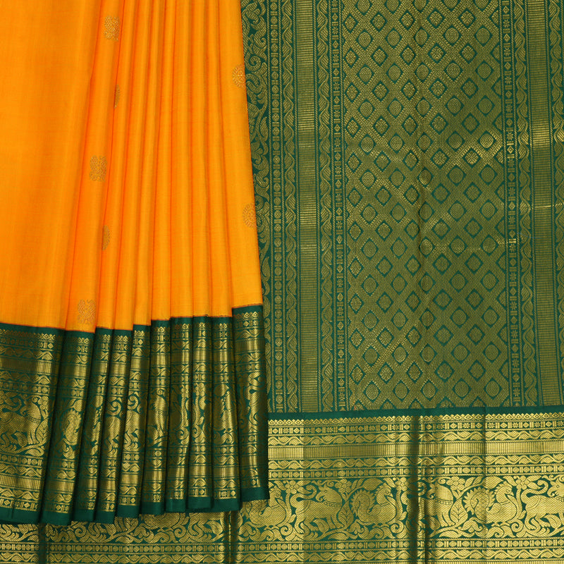 Hayagrivas Handloom Mambazham Orange Kanjivaram Silk Saree with Dark Green Border KBF424F1-2