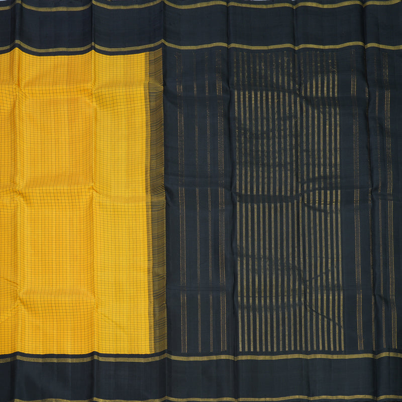 Hayagrivas Handloom Mustard Yellow Kanjivaram Silk Saree with Black Border KBF425F5-1