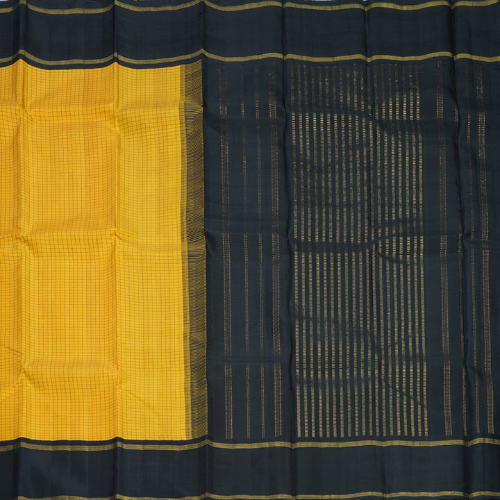 Hayagrivas Handloom Mustard Yellow Kanjivaram Silk Saree with Black Border KBF425F5-1