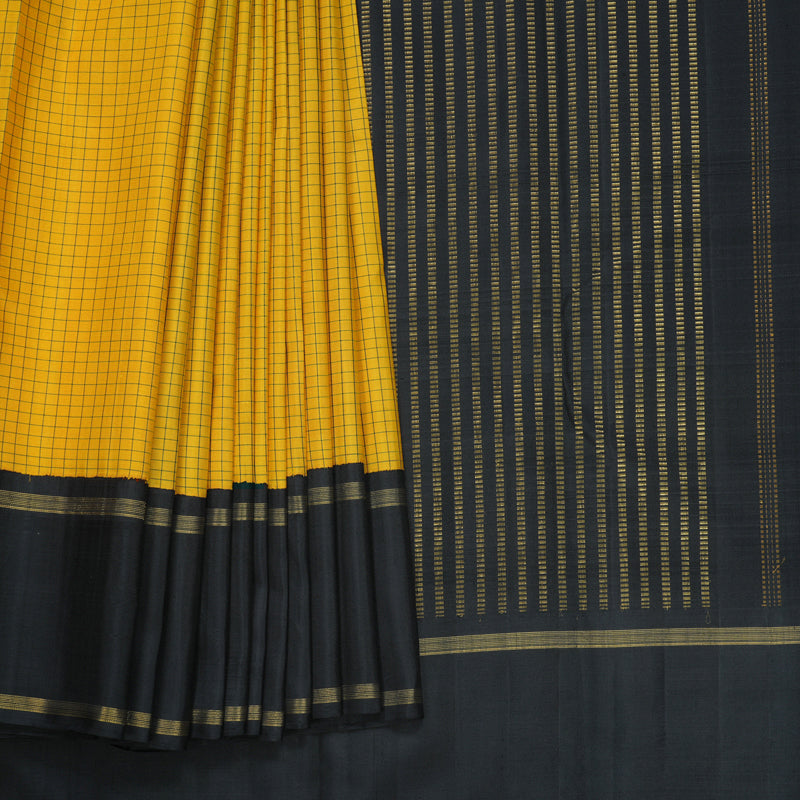 Hayagrivas Handloom Mustard Yellow Kanjivaram Silk Saree with Black Border KBF425F5-1