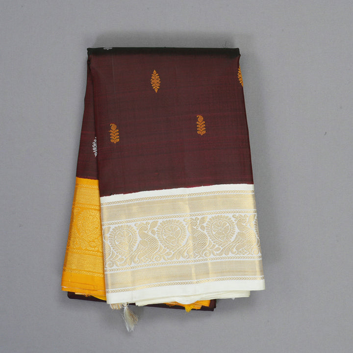 Hayagrivas Handloom Dark Maroon Kanjivaram Silk Saree with Ganga Jamuna Border KBF425F8-1