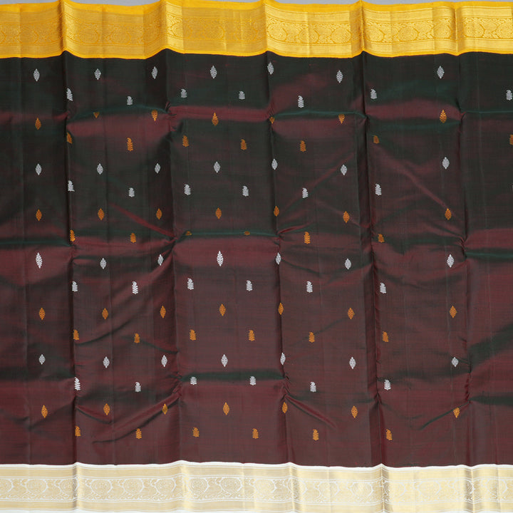 Hayagrivas Handloom Dark Maroon Kanjivaram Silk Saree with Ganga Jamuna Border KBF425F8-1