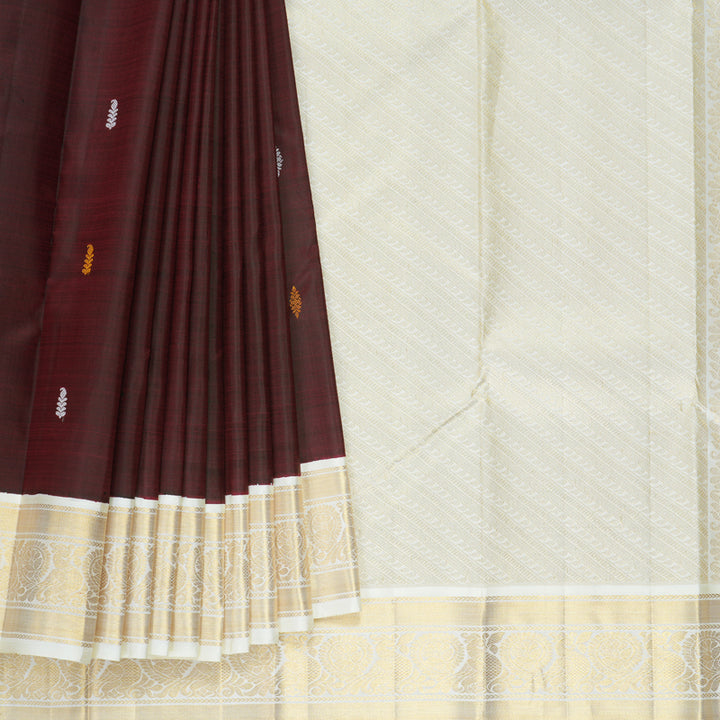 Hayagrivas Handloom Dark Maroon Kanjivaram Silk Saree with Ganga Jamuna Border KBF425F8-1