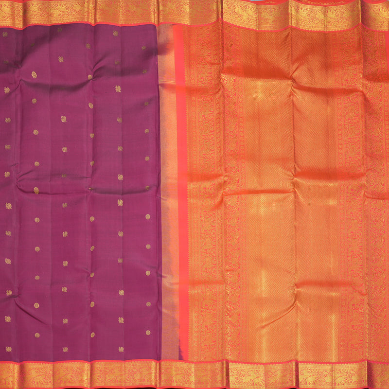 Hayagrivas Handloom Wine Purple Kanjivaram Silk Saree with Orangish-Pink Border KBF427F1-10