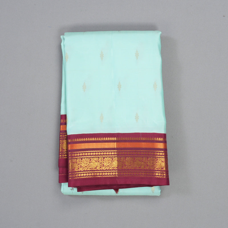 Hayagrivas Handloom Powder Blue Kanjivaram Silk Saree with Maroon Border KBF427F11-2