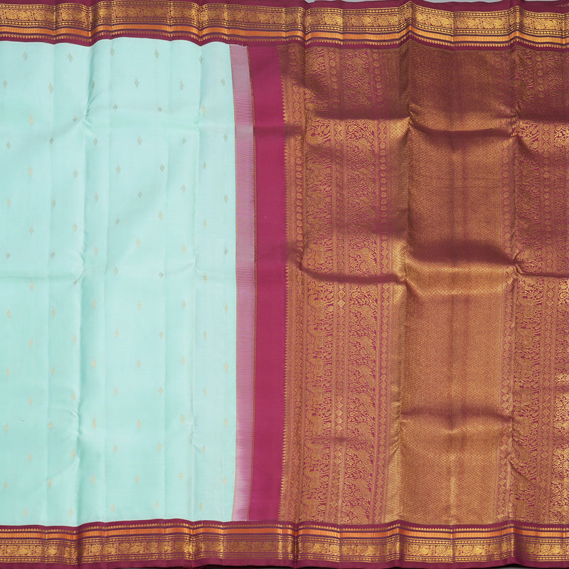 Hayagrivas Handloom Powder Blue Kanjivaram Silk Saree with Maroon Border KBF427F11-2