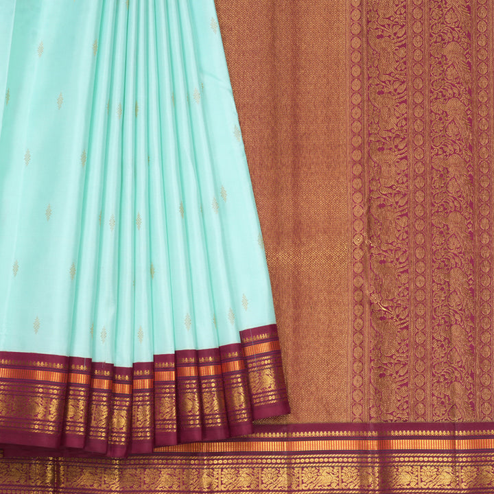 Hayagrivas Handloom Powder Blue Kanjivaram Silk Saree with Maroon Border KBF427F11-2