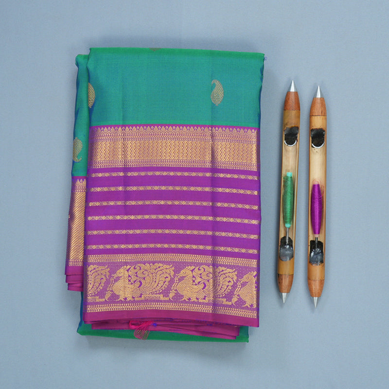 Hayagrivas Handloom Mayilkazhuthu Kanjivaram Silk Saree with Purple Border KBF427F12-2