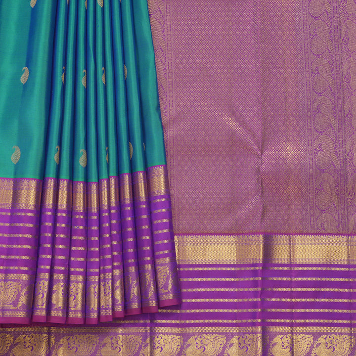 Hayagrivas Handloom Mayilkazhuthu Kanjivaram Silk Saree with Purple Border KBF427F12-2