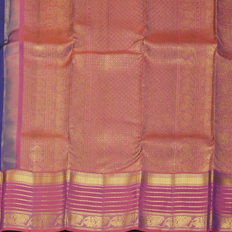 Hayagrivas Handloom Royal Blue Kanjivaram Silk Saree with Rust Orange Border KBF427F12-3