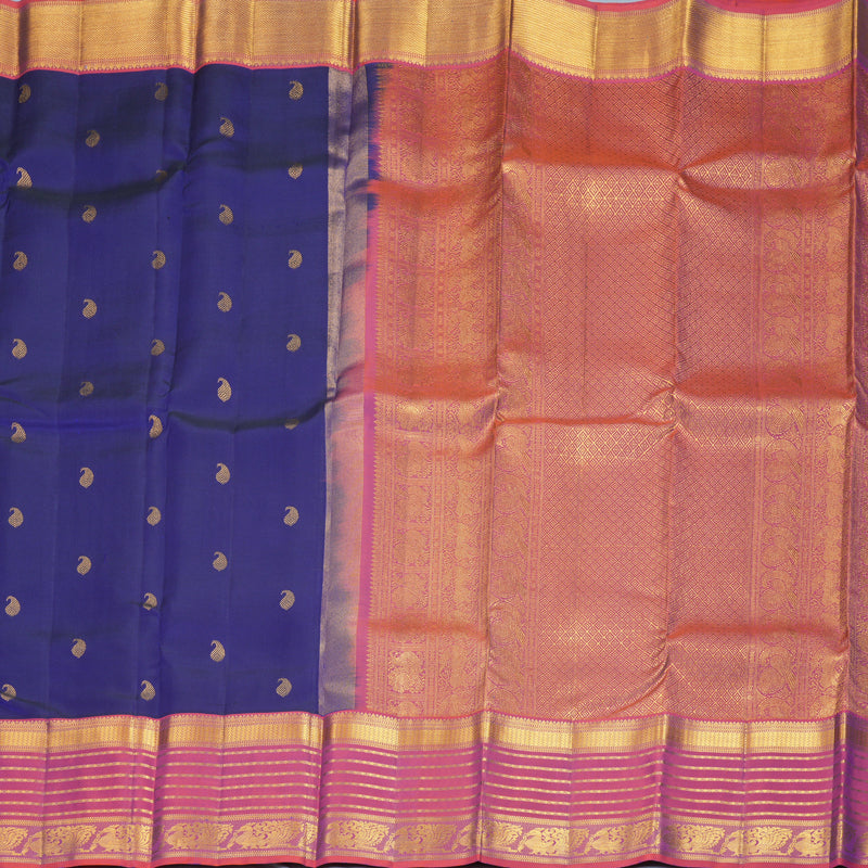 Hayagrivas Handloom Royal Blue Kanjivaram Silk Saree with Rust Orange Border KBF427F12-3