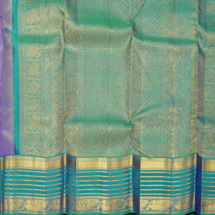 Hayagrivas Handloom MS Blue Kanjivaram Silk Saree with Aqua Green Border KBF427F12-4