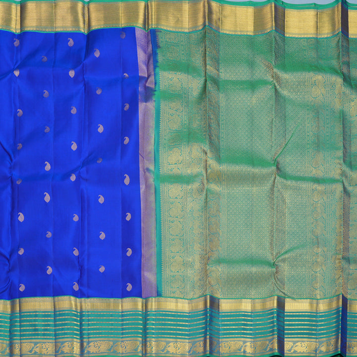 Hayagrivas Handloom MS Blue Kanjivaram Silk Saree with Aqua Green Border KBF427F12-4